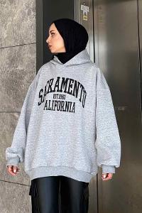 Lamelif Sacramento Baskılı Oversize Sweatshirt Gri
