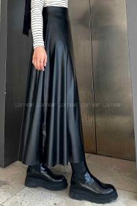 Lamelif Suni Deri Çan Etek Siyah