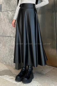 Lamelif Suni Deri Çan Etek Siyah