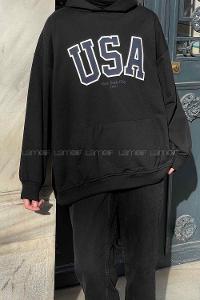 Black Hood Neck Long Arm Printed Sweatshirt