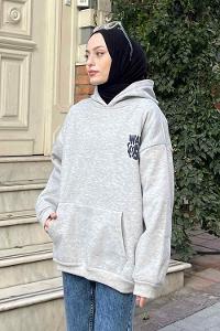 Lamelif Warmvibes Baskılı Sweatshirt Gri