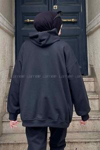 Black Hood Neck Long Arm Printed Sweatshirt