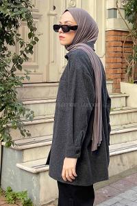 Lamelif Zikzak Detaylı Oduncu Gömlek Antrasit