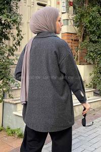 Lamelif Zikzak Detaylı Oduncu Gömlek Antrasit