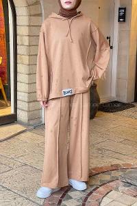 Lamelif Balance Armalı Çımalı İkili Tesettür Takım Camel