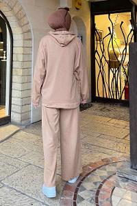 Lamelif Balance Armalı Çımalı İkili Tesettür Takım Camel