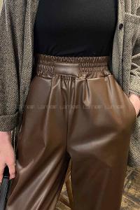 Bitter Brown Faux Leather High Waist Elastic Waist Comfortable Pants
