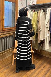 Lamelif Çizgi Detaylı Triko Elbise Siyah