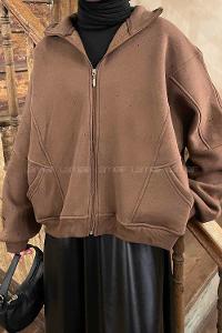 Lamelif  Şardonlu Fermuarlı  Hırka Acı Kahve