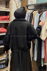 Lamelif  Şardonlu Fermuarlı  Hırka Siyah