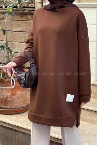 Brown Medium Crew Neck Cotton Fabric Tunic