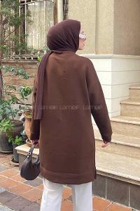 Brown Medium Crew Neck Cotton Fabric Tunic