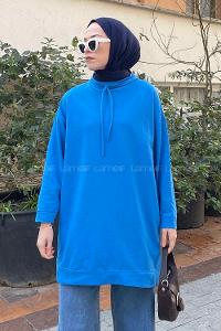 Blue Mandarin Collar Long Arm Unprinted Sweatshirt