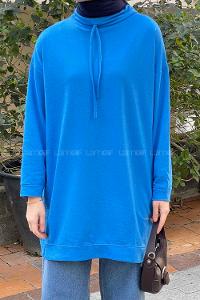 Blue Mandarin Collar Long Arm Unprinted Sweatshirt