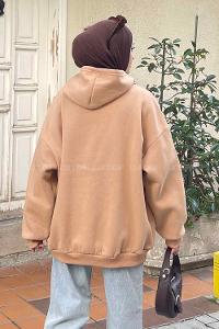 Lamelif Los Angeles Baskılı Oversize Sweatshirt Sütlü Kahve