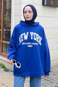 Lamelif Newyork Baskı Detaylı Kapüşonlu Sweatshirt Saks