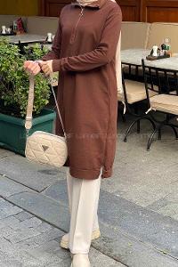 Bitter Brown Choker Neck Combed Fabric Cotton Fabric Tunic