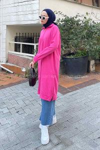 Pink Choker Neck Combed Fabric Cotton Fabric Tunic