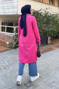 Pink Choker Neck Combed Fabric Cotton Fabric Tunic