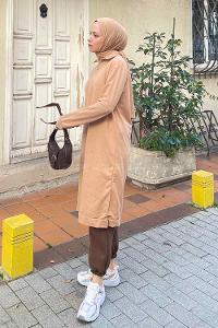 Brown With Milk Choker Neck Combed Fabric Cotton Fabric Tunic