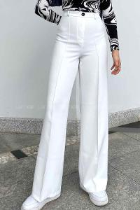 Lamelif Çımalı Bol Paça Pantolon Ekru