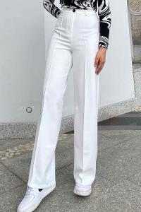 Lamelif Çımalı Bol Paça Pantolon Ekru