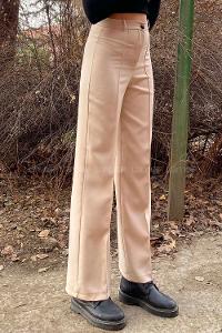 Lamelif Çımalı Bol Paça Pantolon Taş