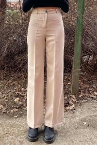 Lamelif Çımalı Bol Paça Pantolon Taş