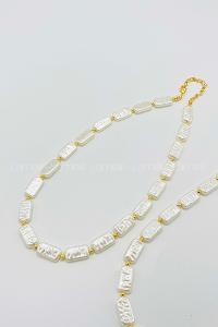 Lamelif İnci Tasarım Dikdörtgen İnci Detaylı Kolye