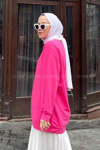 Lamelif  Bisiklet Yaka  İki İplik Düz Sweat Pembe