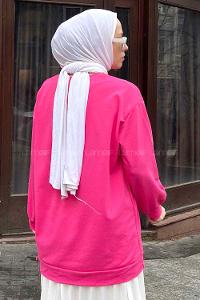 Lamelif  Bisiklet Yaka  İki İplik Düz Sweat Pembe