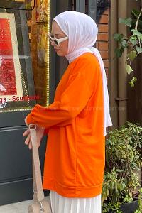 Lamelif  Bisiklet Yaka  İki İplik Düz Sweat Turuncu