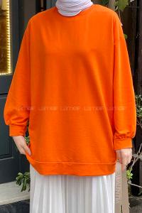 Lamelif  Bisiklet Yaka  İki İplik Düz Sweat Turuncu