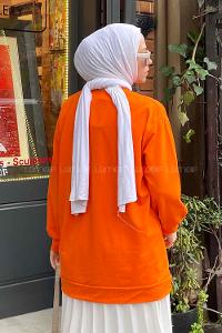 Lamelif  Bisiklet Yaka  İki İplik Düz Sweat Turuncu