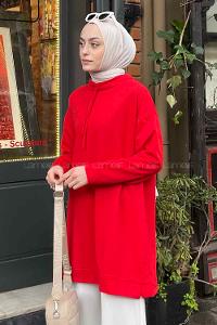 Red Mandarin Collar Long Arm Unprinted Sweatshirt