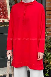 Red Mandarin Collar Long Arm Unprinted Sweatshirt
