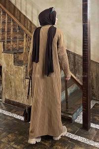 Lamelif Fitilli Triko Uzun Elbise Soft Kahve