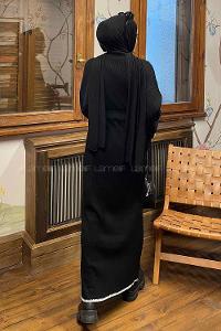 Lamelif Kol-Etek Ucu Nakışlı Triko Tesettür Elbise Siyah