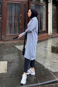 Gray Choker Neck Combed Fabric Cotton Fabric Tunic