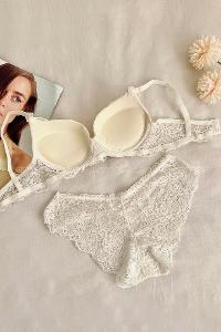 Lamelif Dantelli Destekli Sütyen Takım Ekru Renk