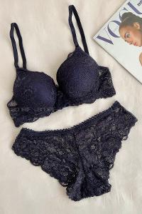 Lamelif Dantelli Destekli Sütyen Takım Lacivert Renk