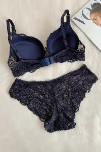 Lamelif Dantelli Destekli Sütyen Takım Lacivert Renk