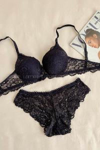 Lamelif Dantelli Destekli Sütyen Takım Lacivert Renk