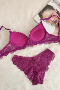 Lamelif Dantelli Destekli Sütyen Takım Mor Renk