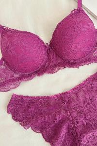 Lamelif Dantelli Destekli Sütyen Takım Mor Renk