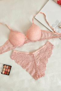 Lamelif Dantelli Destekli Sütyen Takım Somon Renk