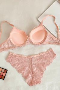 Lamelif Dantelli Destekli Sütyen Takım Somon Renk