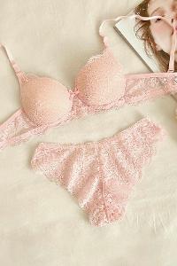 Lamelif Dantelli Destekli Sütyen Takım Toz Pembe Renk