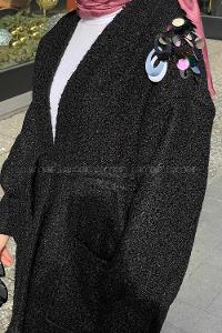 Lamelif  Coccolina Payet Detaylı Kaban Siyah