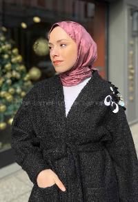 Lamelif Dama Desen Jakar Şal Gül Kurusu